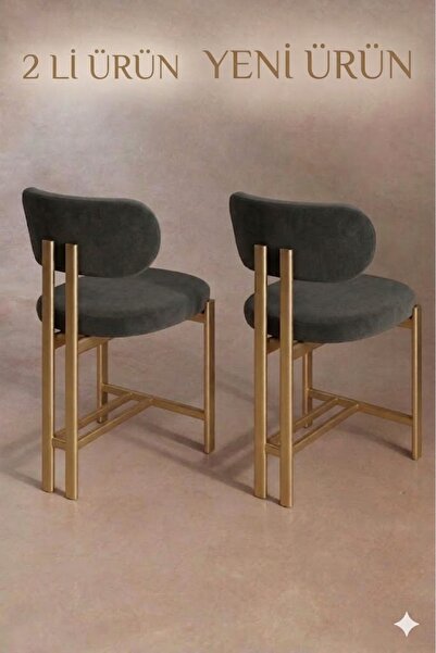 EDMONDA EV AKSESUAR LİZA 2 ADET MUTFAK SANDALYESİ YEMEK ODASI SANDALYESİ GOLD...