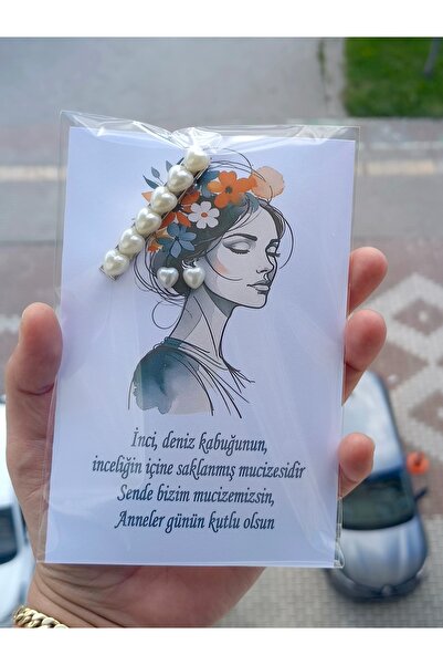 bursa tasarım dünyası 1 adet Anneler günü hediyesi kalp inci küpe ve toka set...