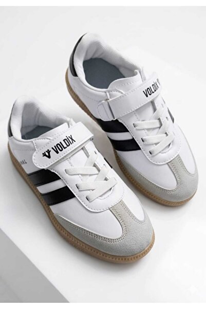 McDark حذاء رياضي للأطفال باللون الأبيض والأسود، نعل مسطح، حذاء رياضي برباط ف...