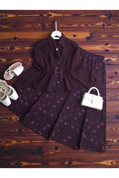 ŞAHİN TESETTÜR GİYİM BELİ LASTİKLİ FULARLI ETEKLİ İKİLİ TAKIM 1749