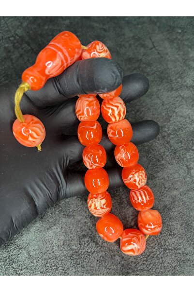 Mos Tespih Masko High-End Orange Moire Şak Şak Powder Amber Prayer Beads