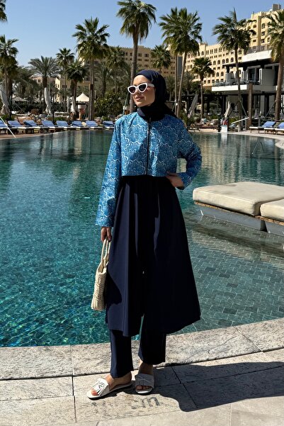 lurex moda Yeni Desenli Uzun Tesettür Mayo