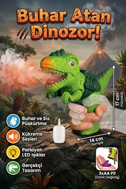 craftivio Işıklı ve Kükreme Sesli Buhar Atan Kırmızı Dinozor Oyuncak Su Taban...