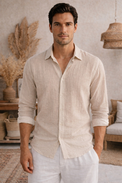 Tarz Cool Men's Linen Blend Shirt Relaxed Summer Thin Fabric Stylish Casual S...