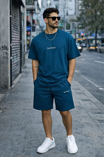 sunfyre Erke %100 Cotton Basic Crew Neck Short Sleeve Shorts-T-Shirt Set Sun319