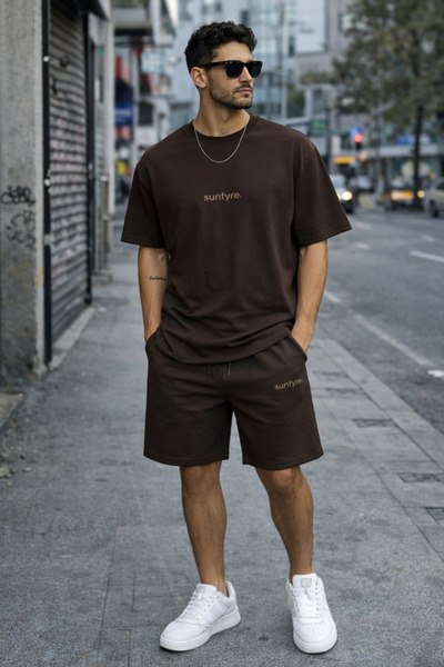 sunfyre Erke %100 Cotton Basic Crew Neck Short Sleeve Shorts-T-Shirt Set Sun319