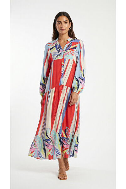 Şeker Portakalım Ethnic Pattern Cotton Viscose Summer Dress Beach Dress