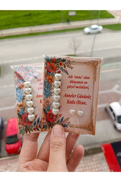 BursaTasarımDünyası 1 adet Anneler günü hediyesi kalp inci set toka+küpeli te...