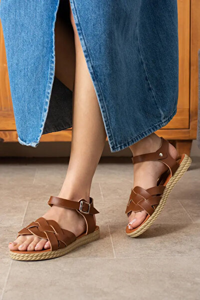 infinite8 Women's Tan Color Braided Strap Buckle Casual Comfortable Sandals –...