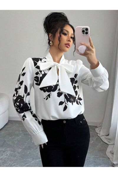 Iuliashop Rodia Women's White Shirt with Black Floral Print - XL