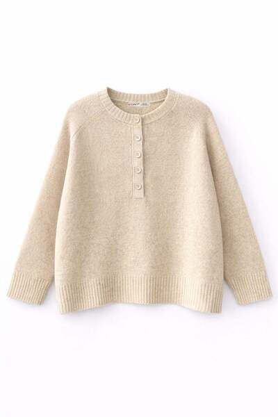 Mixray 7004 Жіночий светр базової в'язаності на ґудзиках бежевого кольору