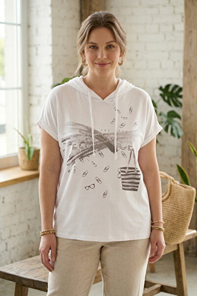 YXL COLLECTION Γυναικεία μπλούζα μεγάλου μεγέθους από χτενισμένο βαμβάκι με κ...