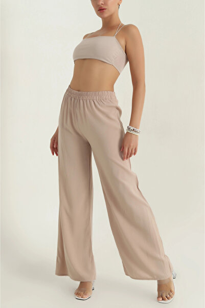 vuvutasarım Νέα σεζόν Γυναικείο παντελόνι με ελαστική μέση και φαρδιά μπατζάκ...