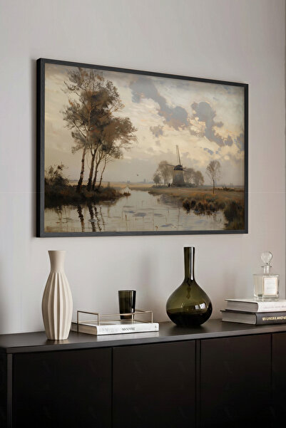 STARYUNA Μαύρος πλαισιωμένος πίνακας με άνεμο, ρέμα και θέα στο ποτάμι, μονόπ...