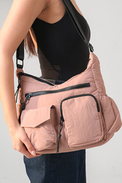 Solo Bag Women's Pink Multi-Compartment Waterproof Crinkle Daily Crossbody Bag