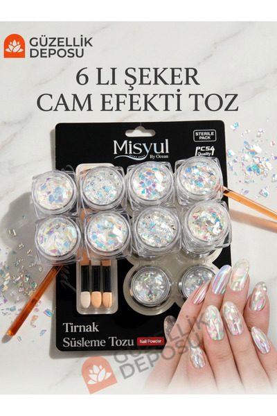 Güzellik Deposu 6'lı Şeker Cam Efekti Tırnak Süsleme Tozu Seti - Kristal Yans...