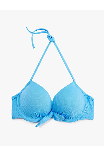 Koton Heart Neckline Textured Bowknot Push-Up Bikini Top
