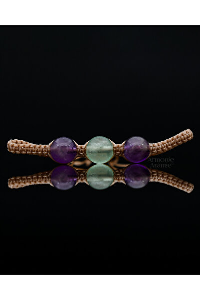 Armonie Arămie Brățară micromacrame cu fluorină și ametist, pentru Leu ◯ Pute...
