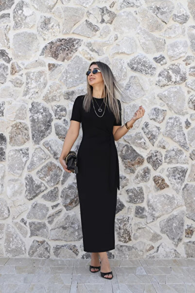 bytugcekaya Black Basic Side Tie Dress