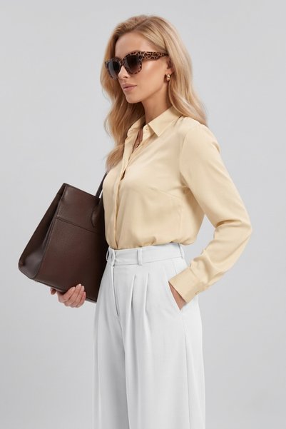 LEY COLLECTİON Women's Wide Leg Pants Double Pleated Elastic Waist Pants