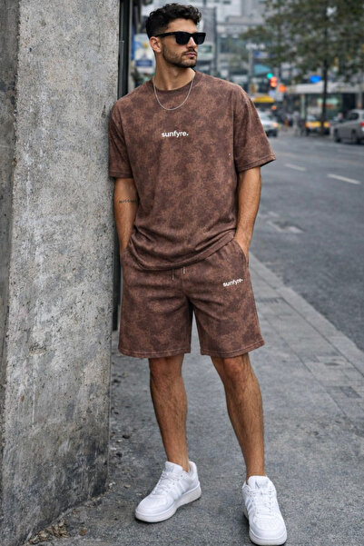 sunfyre Men's Washed Basic Oversize Crew Neck Short Sleeve Shorts-T-Shirt Set...