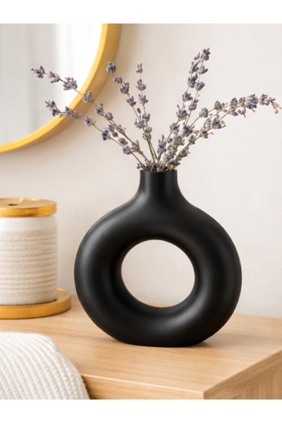 OEM Vază Decorativă Modernă Neagră Mată, Tip Cerc pentru Flori Uscate / Decor Interior