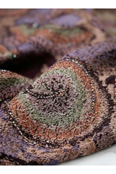 METERİAL Purple, Brown, Orange, Green Swirl Pattern Fabric with Beads - 3.25 ...