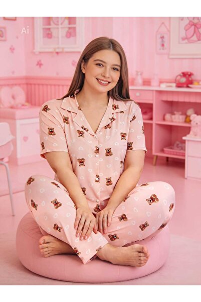 NiCe İç Giyim Μεγάλο μέγεθος, ροζ χρώμα, πουκάμισο με σχέδιο αρκουδάκι, με κο...