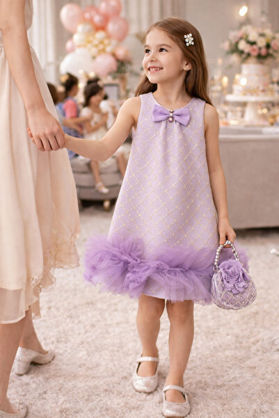 Uğur bebe Rochie de seară pentru fete lila cu geantă de mână, elegantă, cu de...