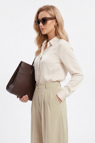 LEY COLLECTİON Women's Wide Leg Pants Double Pleated Elastic Waist Pants