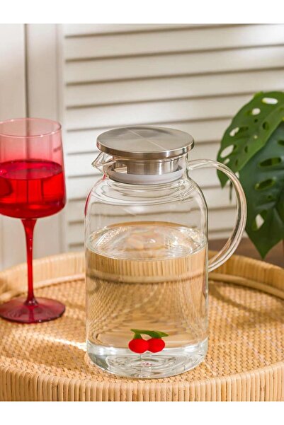 LC Waikiki Renksiz Kiraz Figürlü Kapaklı Cam Sürahi 1400 Ml (S6)