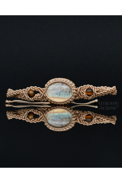 Armonie Arămie Brățară micromacrame cu labradorit alb și ochi de tigru ◯ Curc...