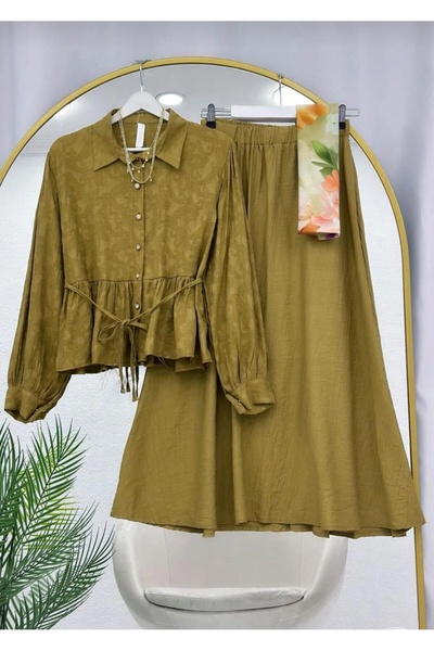 MODA VEDAT Women's Jacquard Waist Drawstring Skirt Set -0650