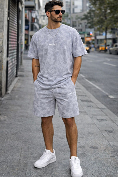 sunfyre Men's Washed Basic Oversize Crew Neck Short Sleeve Shorts-T-Shirt Set...