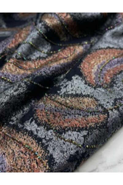 METERİAL قماش أسود بنقوش بيزلي نحاسية ورمادية مع خرز - قطعة 3.25 متر