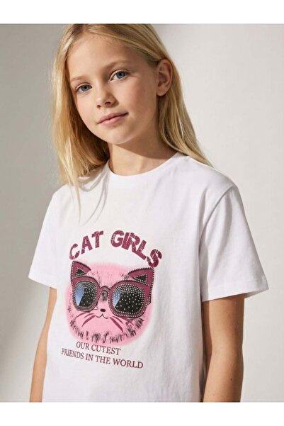 Zekids Girl's Cat Girls Printed T-Shirt