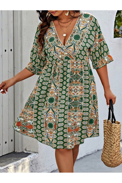 Iuliashop Simina Multicolor Short Dress - Plus Sizes - 44