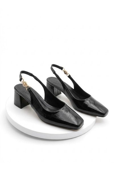 RMY SHOES Women's Premium Patent Leather Heeled Shoes with Gold Detailing Classic Elegance