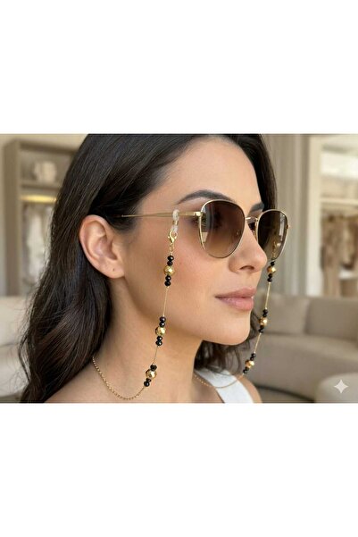 Ralp Moda سلسلة نظارات مرصعة بالخرز باللون الذهبي