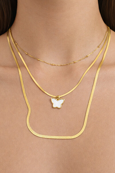 laria jewelry سلسلة إيطالية مكونة من 3 قطع مع تفاصيل سلسلة على شكل فراشة