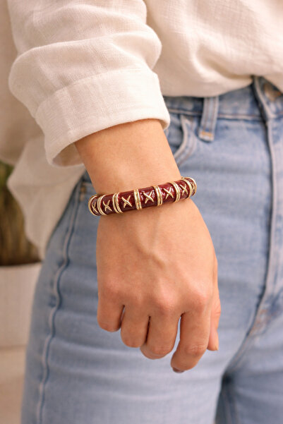 Arthesia Jewelry سوار فولاذي مطلي بالذهب بلون بوردو - سوار نسائي أنيق وعصري (...