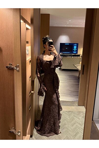 1111112 High-End Brown Lace Dress