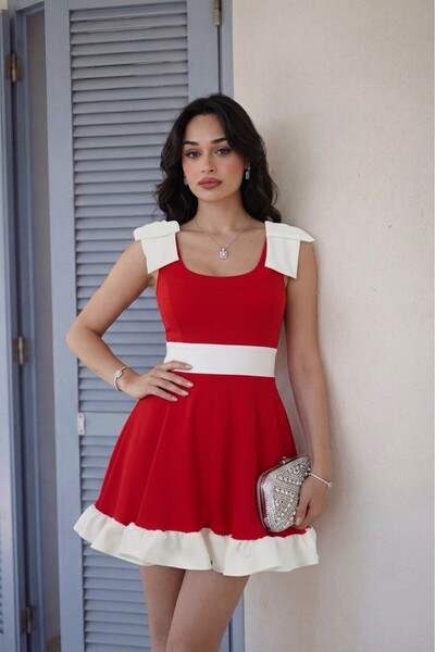 ALFUDO Moda Collection Black and White Bow Detail Ruffle Mini Homecoming Even...