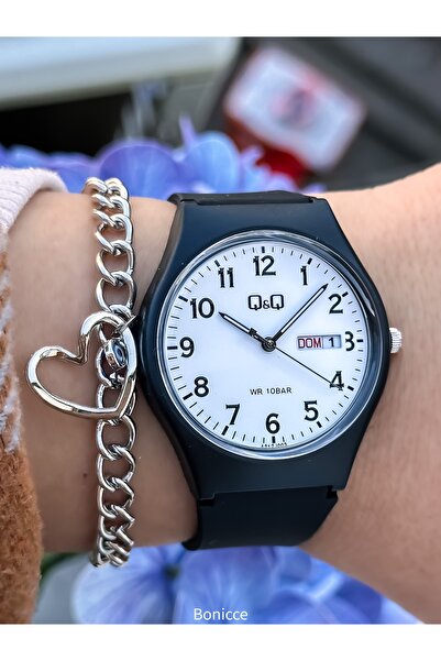 Q&Q Black Color Silicone Strap, 10 Bar Water Resistant (Suitable for Pool, Se...