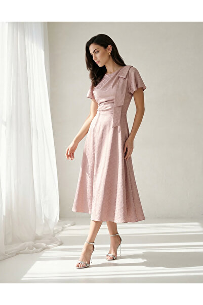 Vessmary Ροζ πούδρας βραδινό φόρεμα με τριπλό βουάλ VSM1059B