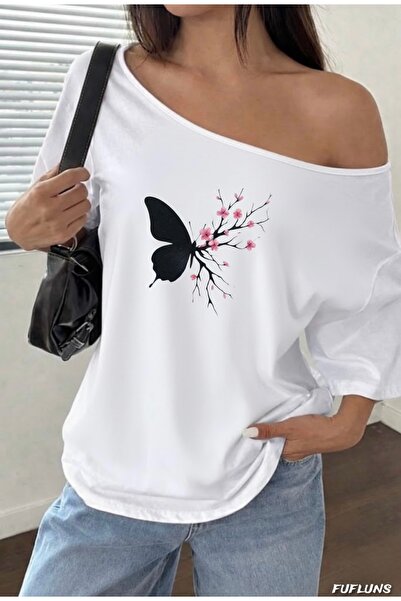 FUFLUNS Tricou supradimensionat pentru femei, cu imprimeu cu flori de Sakura,...