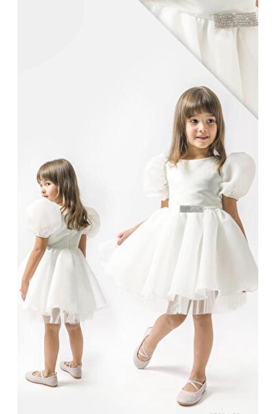 Nehirim Kids Tüllü Ve Saten Kız Çocuk Yazlık Beyaz Tütülü Doğum Günü Düğün Öz...