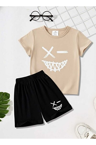 Nice Clothes Summer Children's T-Shirt Shorts Unisex (White Smiley Print)