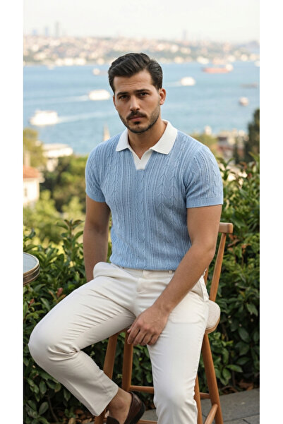 JANES Men's Patterned Short Sleeve Knitwear T-Shirt - 100% Cotton Acrylic