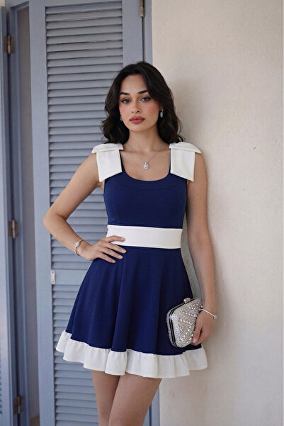 ALFUDO Moda Collection Black and White Bow Detail Ruffle Mini Homecoming Even...